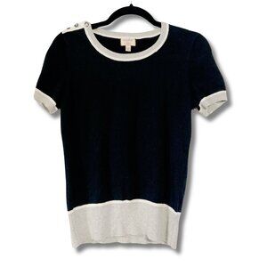 BANANA REPUBLIC Black grey white short sleeve knit top ~ Goth XS SMALL sweater